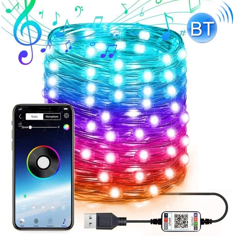 2m 20 LED RGB USB LED Copper Wire Light String Holiday Lighting Decoration LED String Mobile APP Control
