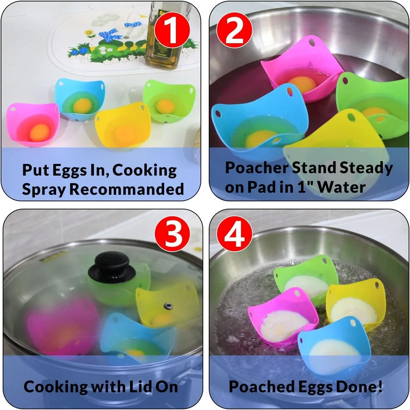 2022 manufacturer Top Seller BPA Free Pack of 4 Egg Poaching Cups Set Microwave And Stovetop Egg Cooking Silicone Egg Poacher