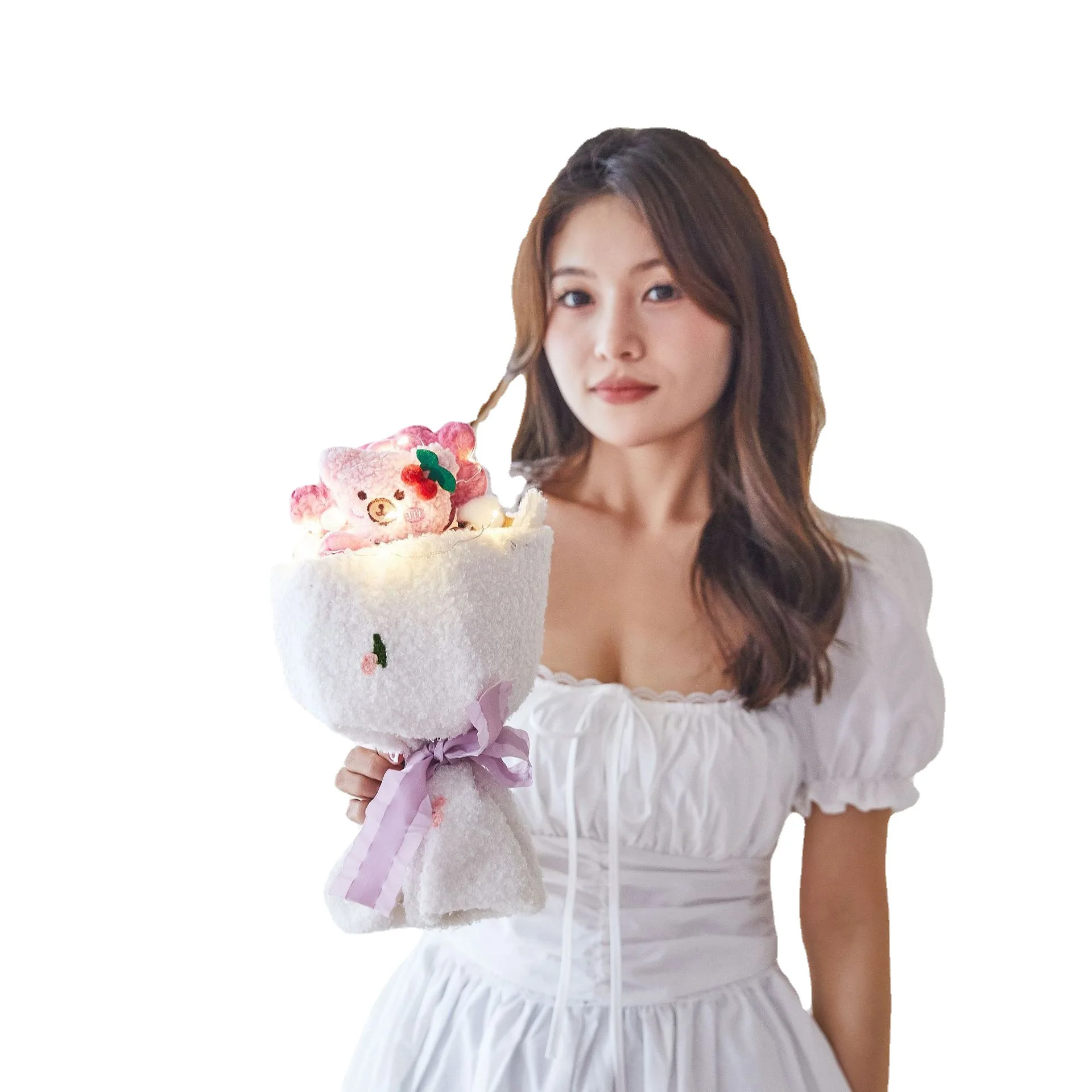 Wholesale Custom Love Decorative Flowers Rabbit Plush Toy Valentines Day Gift Teddy Bear Flower Gifts