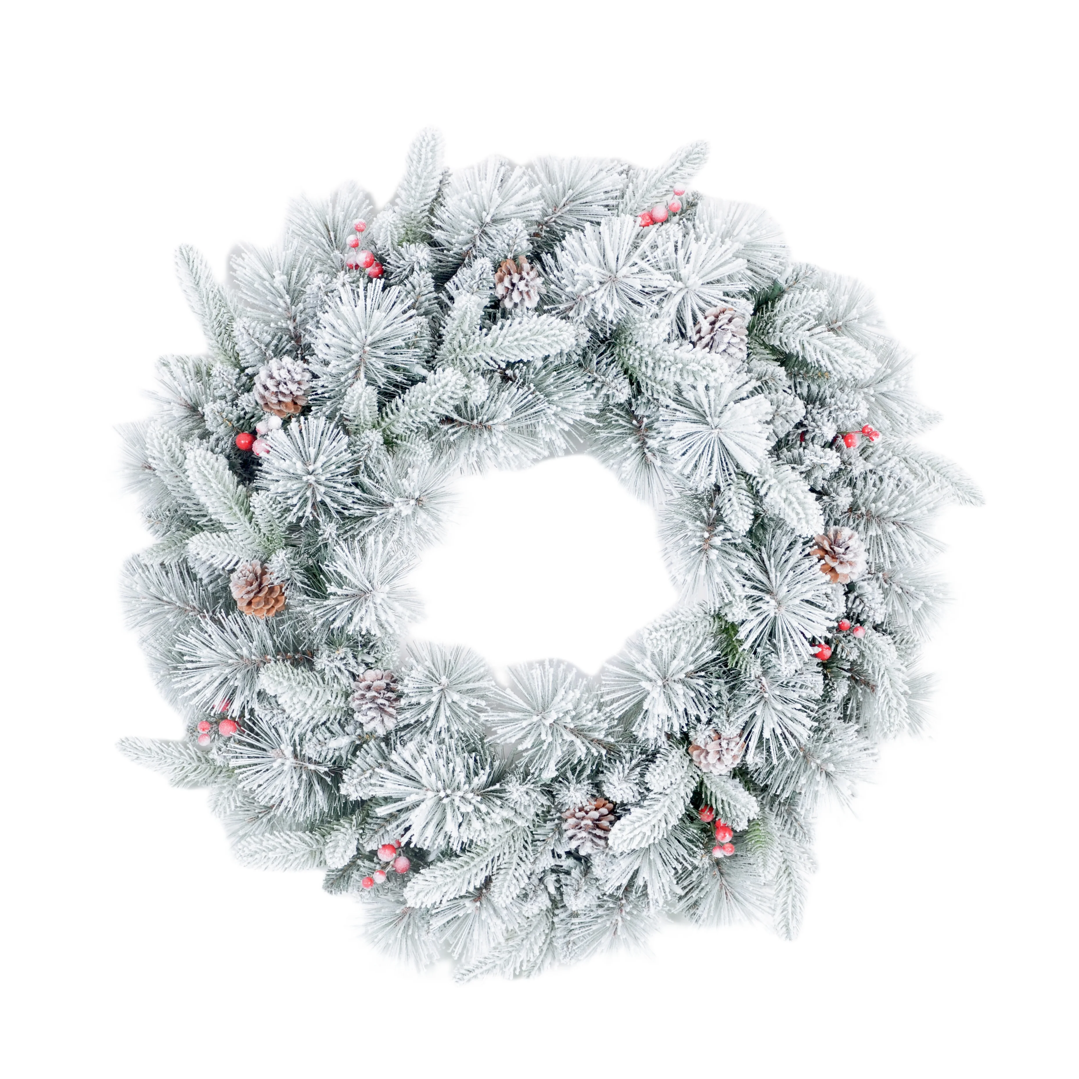 Fully Decorated Flocked Snowy venta al por mayor coronas de navidad Christmas Wreaths For Xmas