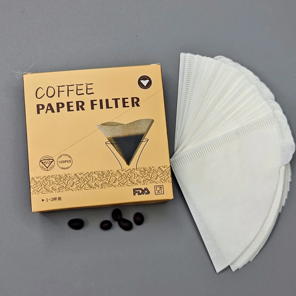 Hot Sale V-Shaped Filter Paper Filter Imported American Coffee Wood Pulp Cone Natural Unbleached Coffee Filter Paper