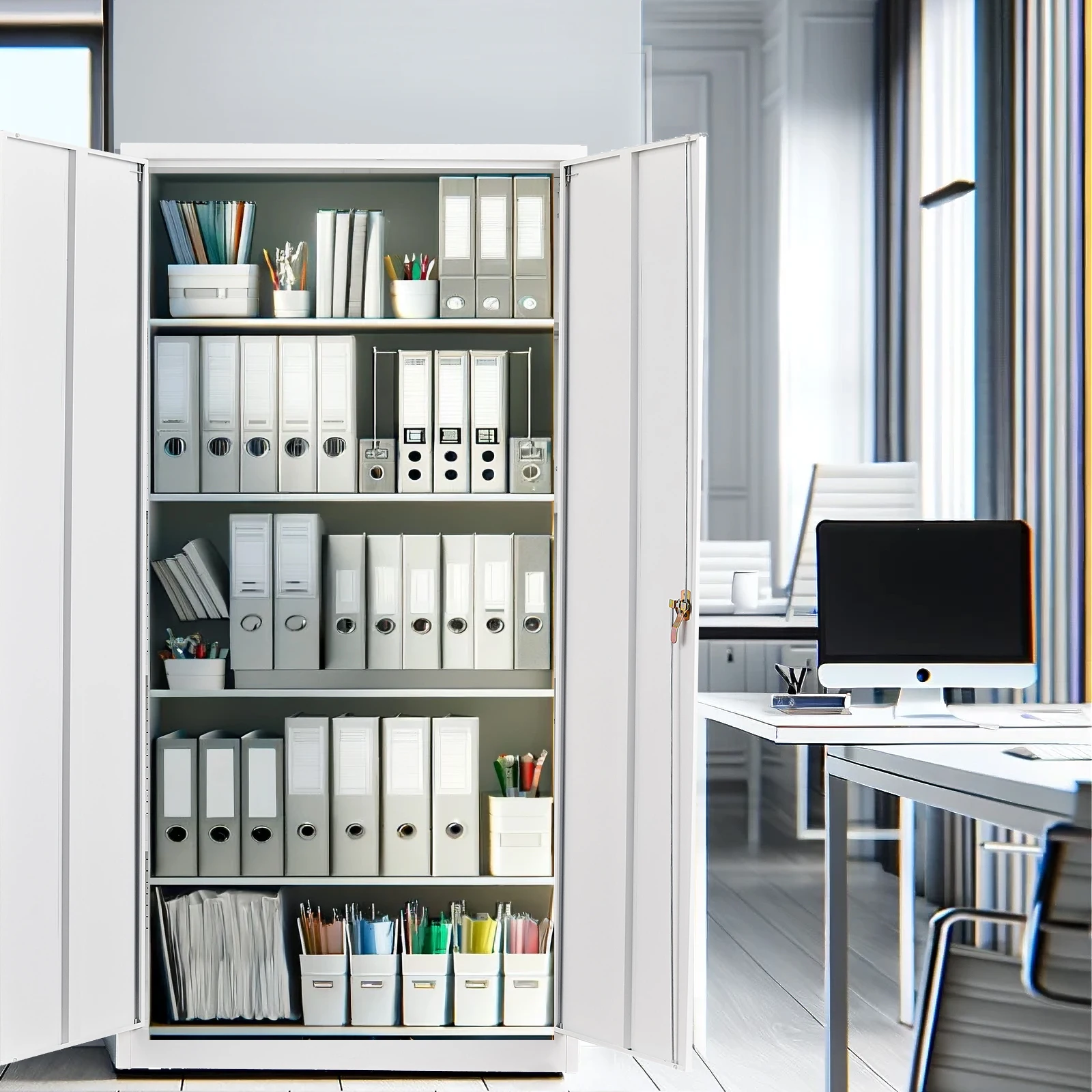 Metal Office Garage Storage Cabinet Steel Cupboard with 2 Doors and Shelves with smart lock