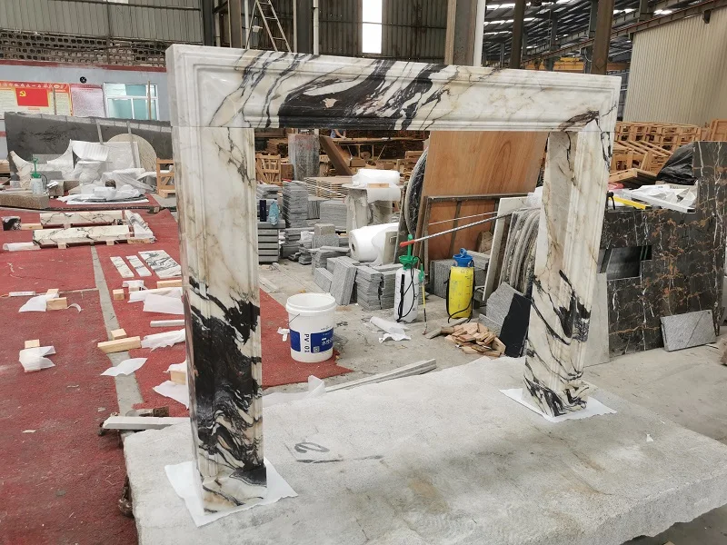 Modern Design Luxury Carve Calacatta Viola Marble Fireplace Surrounded