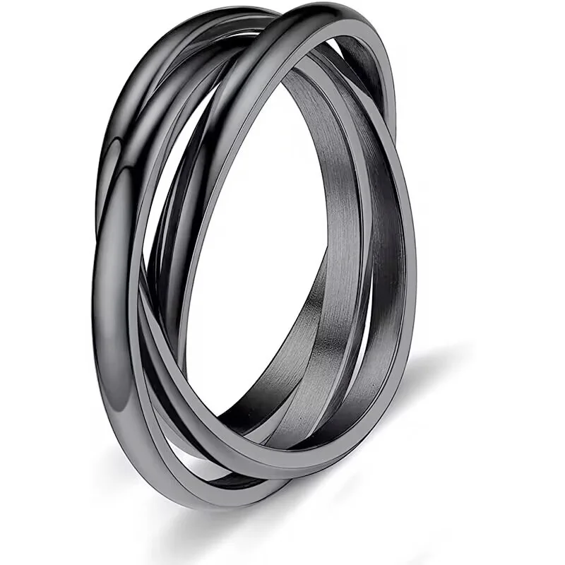 Fashion 6 colors Stainless steel three circle couple ring Anti-anxiety ring for men women