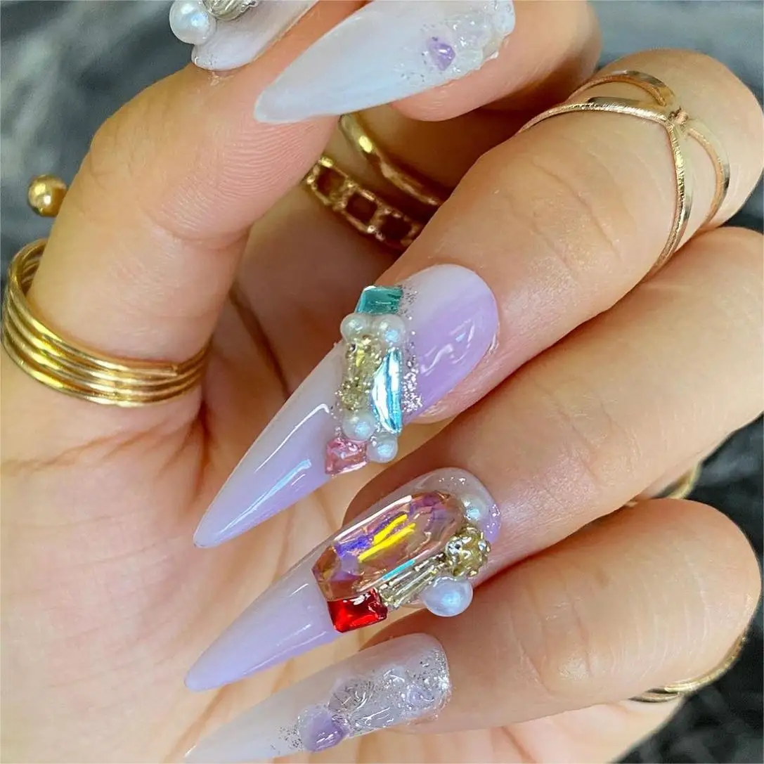 801-900 Wholesale Price Long Ballerina Coffin Shining Stars Diamond Nails Art Press On Nails Artificial Customize Nails