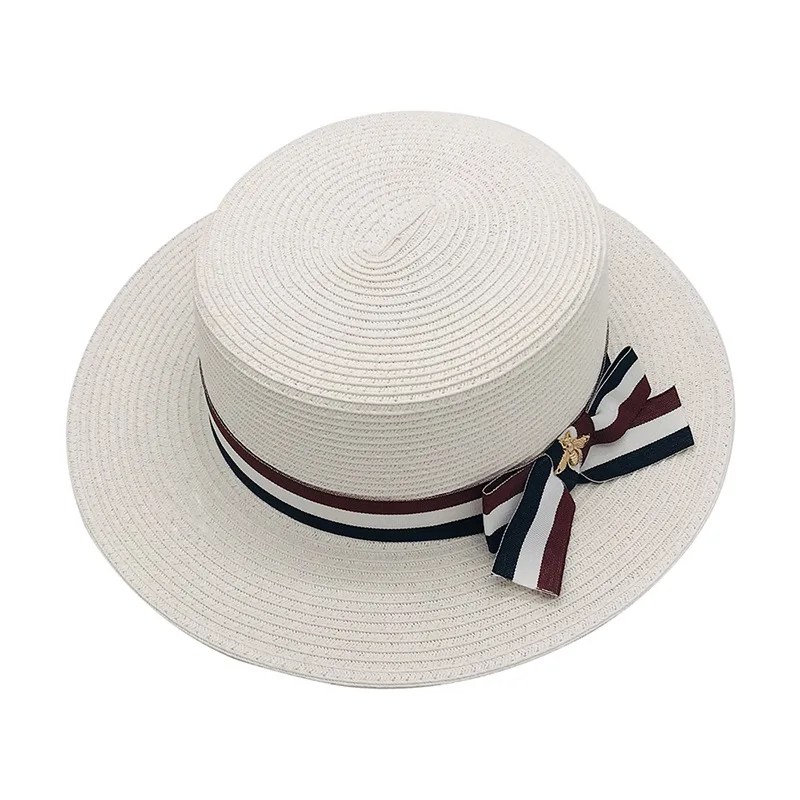 2022 Fashion Straw Boater Flat Top Straw Hat Natural Paper Boater Hat custom color decoration straw hats