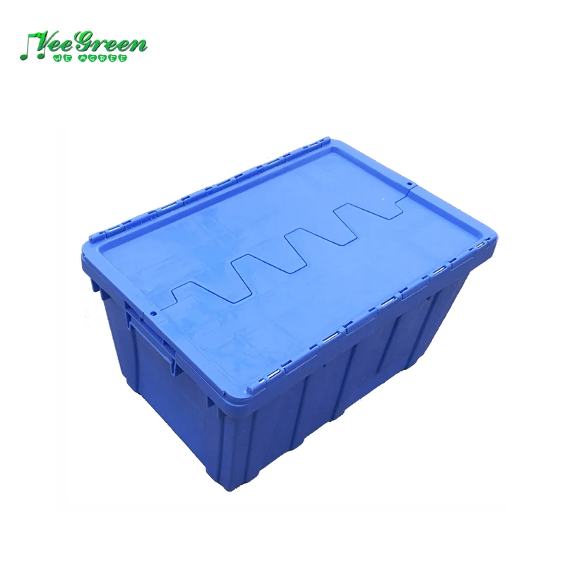 Nesting Solid  Turnover Moving Stackable Plastic Storage Boxes with Attached Lids