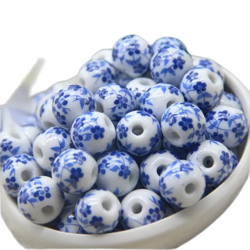 12mm Large Aperture 4.0mm High Temperature Ceramic Hand Decorative Bracelet Accessory Parts Decal Blue and White Porcelain Beads