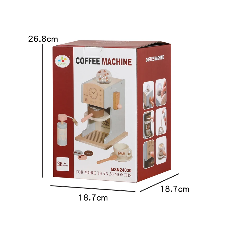 2024 products wooden Blue simulation coffee machine toy montessori educational Pretend Kitchen Cooking Toys toys For children CE
