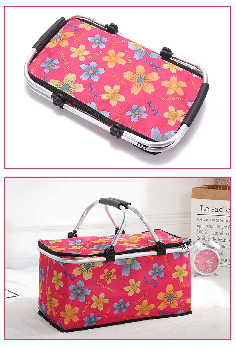 Floral Printed Collapsible Leakproof Cooler Bag Oxford Insulated Picnic Basket for Beach Leak Proof Cooler Picnics Beach Trips