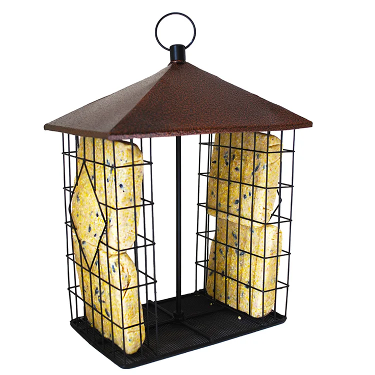 JH-Mech Custom Unique Pyramid Shape Built-In Ring Hanger Antiqued Copper Squirrel Proof Bird Feeder For Outdoors Hanging