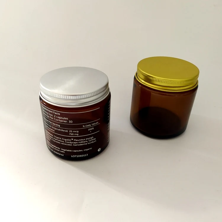 100ml  4 Oz. Empty Amber Glass Round Jars Bottles with golden Lids for Salves Creams Ointments Candles