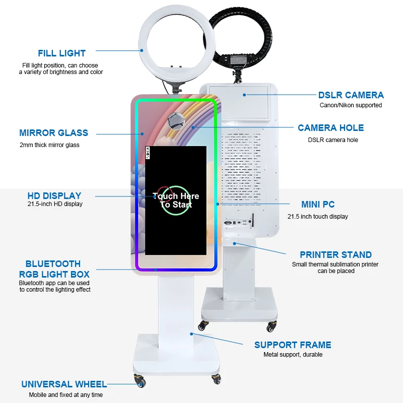 2025 Selfie Mirror Interactive Wedding Salsa Photobooth Machine Selfie Magic Mirror Photo Booth With Built-in Camera And Printer
