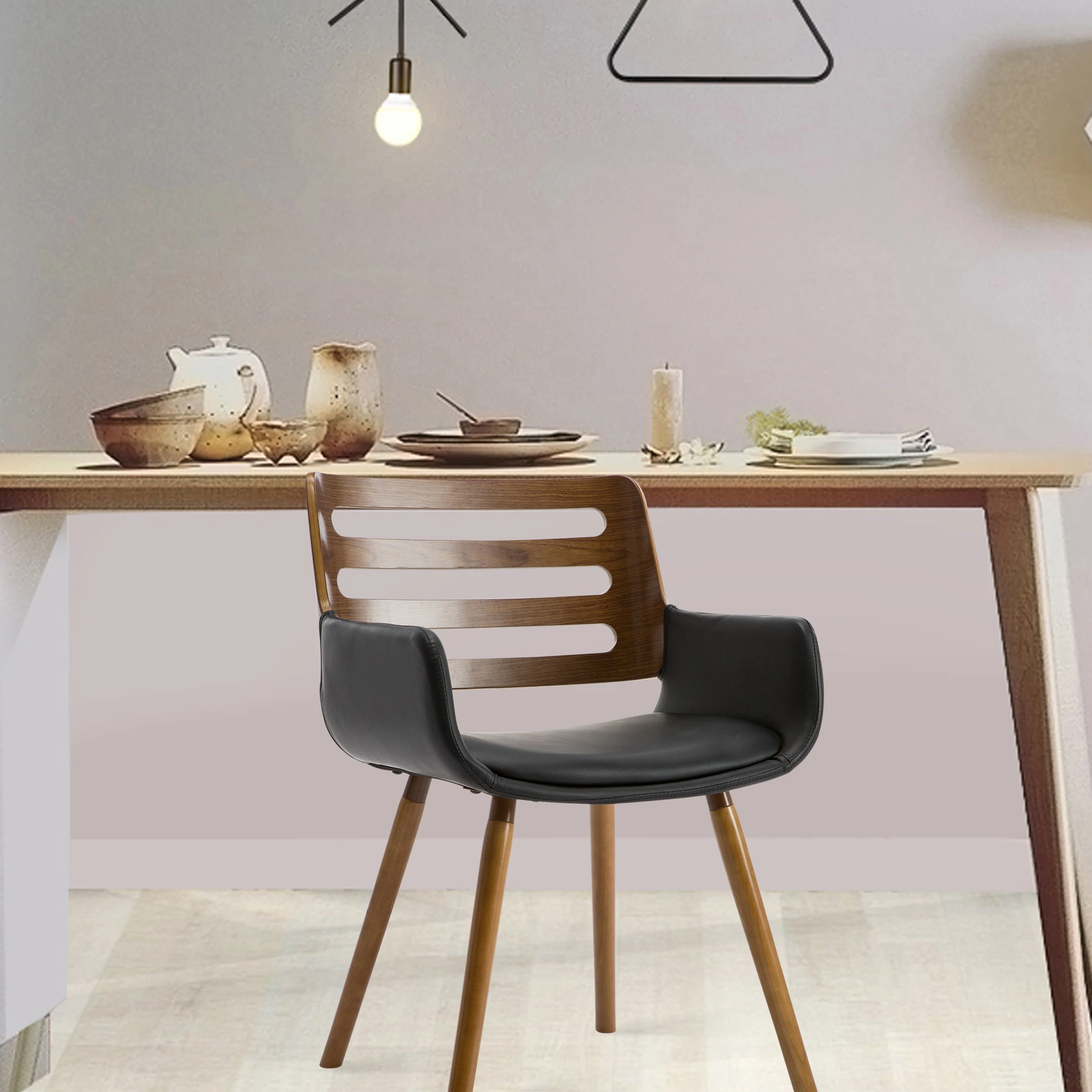 High Quality Vintage Breathable Solid Wood Backrest and PU Leather Upholstered Seat Dining Chair