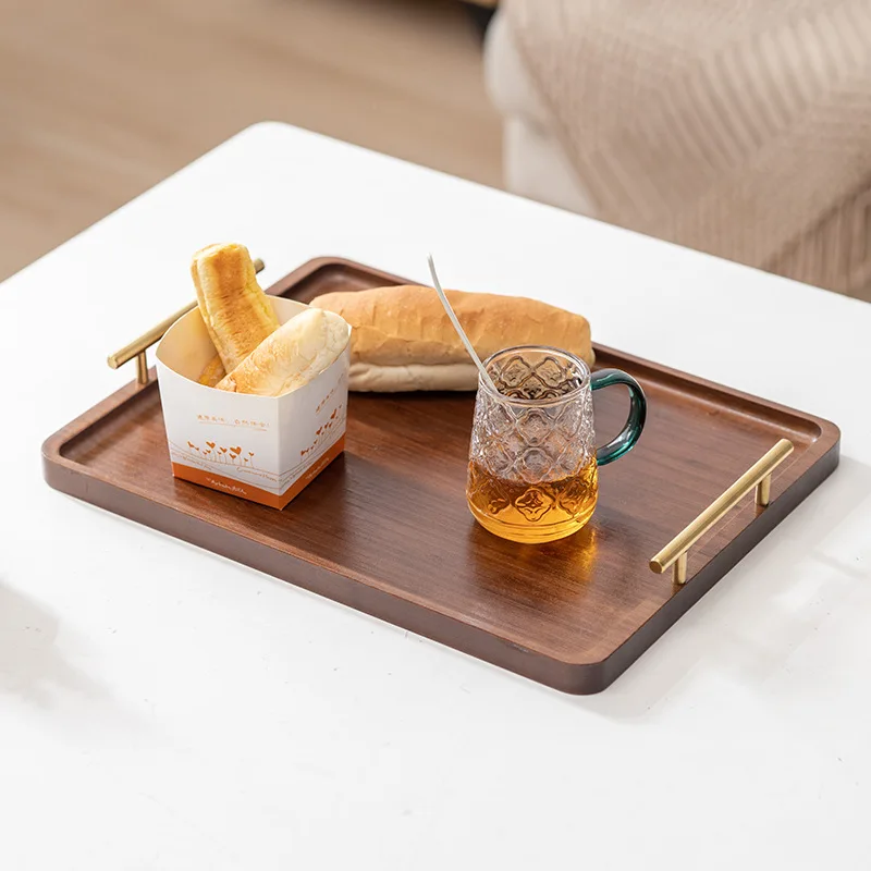Solid wood right Angle teacup tray Bamboo hotel small tea tray Wooden home breakfast tray