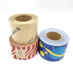 Custom Printing with Logo Reinforced Brown Gummed Water Activated Self Adhesive Eco Kraft Paper Packing Tape