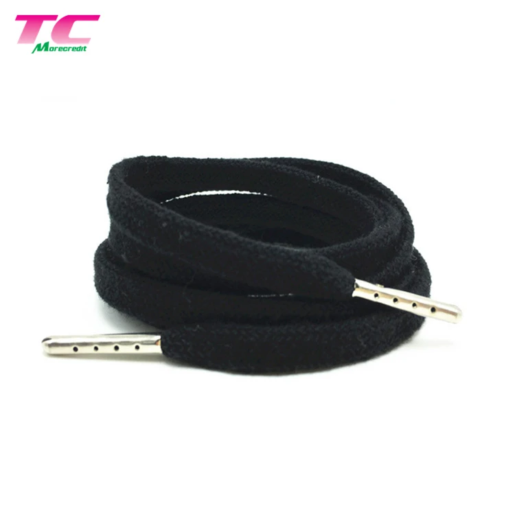 Plenty Stock 10mm Flat Cotton Fabric Shoelaces, Black Shoelaces Metal Tips For Hoody , Pants and Sports Wear