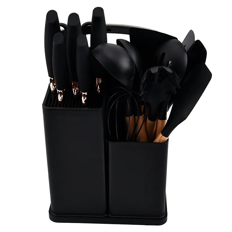 New Arrival Silicone Kitchen Utensils Set 19-piece Knife Combination Set Storage Multicoloured Knife Holder Shelf Sustainable