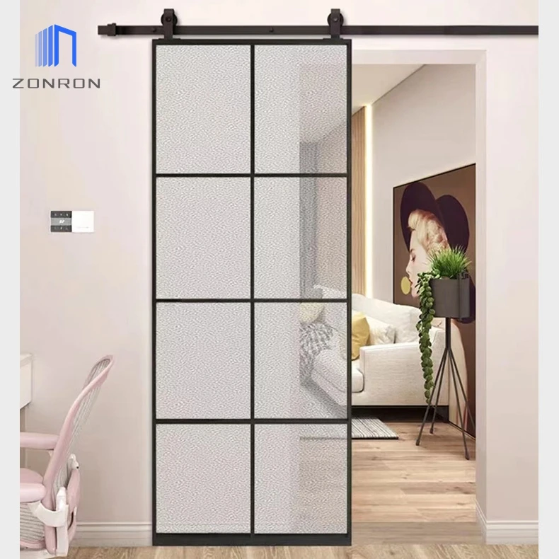 Zonron Aluminum Hanger Rail Sliding Door 2 Panel Slim Frame Sliding Glass Door Sliding Push Pull Barn Door Handles With Plate