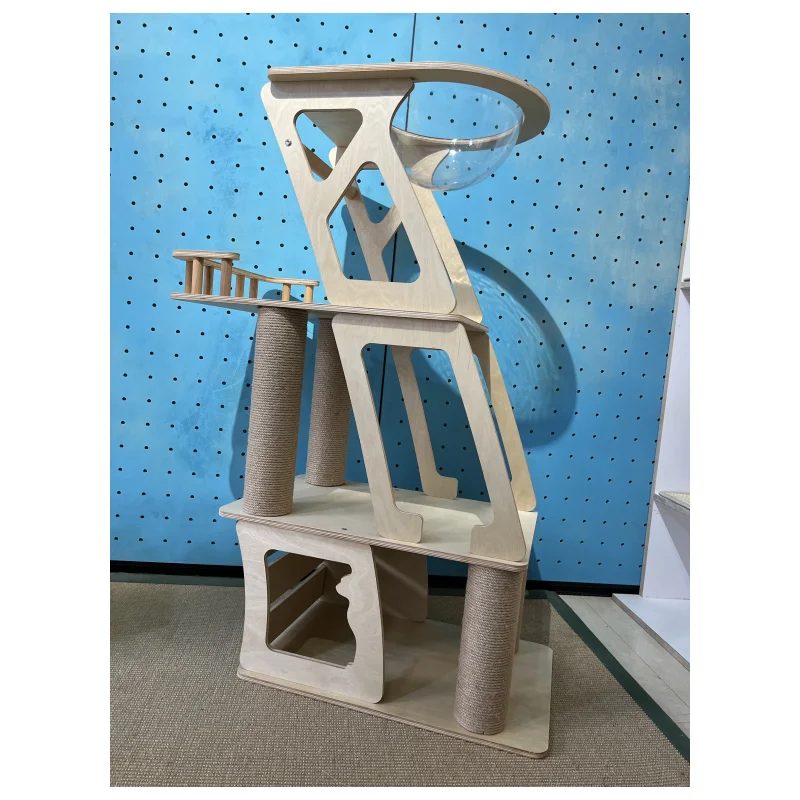 Factory Directly Sale Cat Tree Cat Tower Climber Wood Condos With Long Sisal Mat