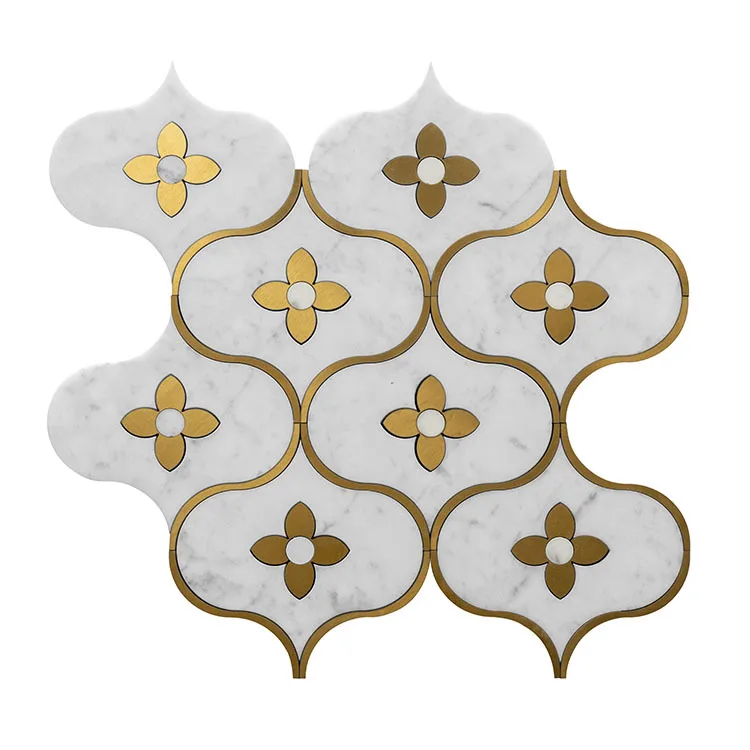Unique Luxury Exquisite Design Villa Hotel Wall & Floor Decorative Marble Mix Stainless Steel Gold Select Mosaic Tile
