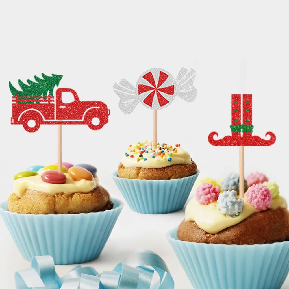 Wholesale Amazon hot sell cupcake topper Christmas party cake topper Merry Christmas paper cake topper