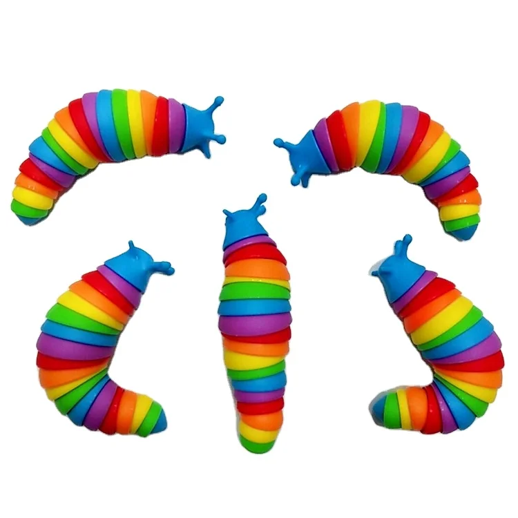 2024 Hot Sell Relief Toys Worm Toy Rainbow Color Kids Toys