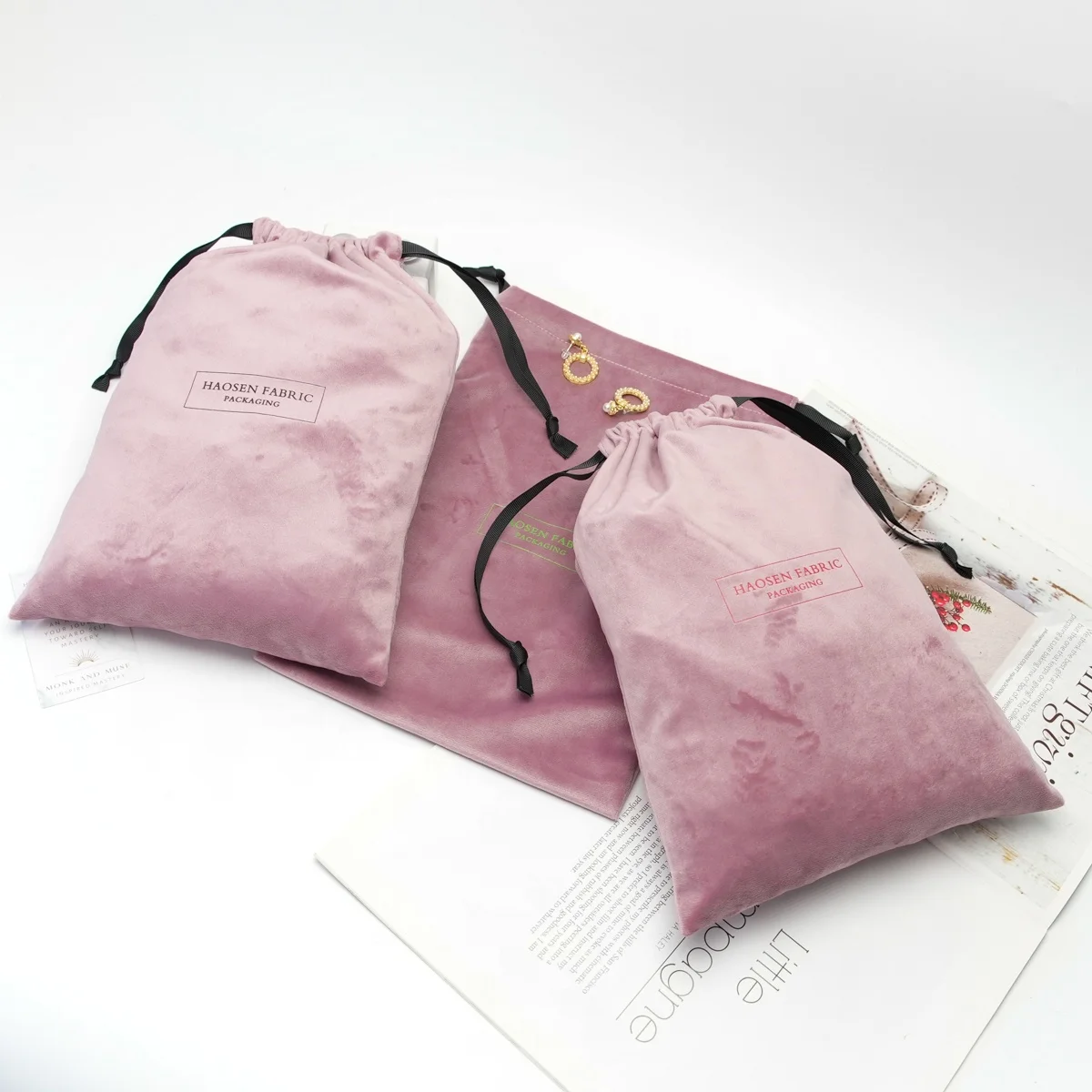 Custom Logo Silk Velvet Cloth Gift Packaging Bag Branded Matt Satin Drawstring Dust Bag For Handbag