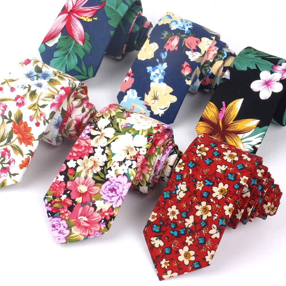 Men Printed Cotton Tie Floral Ties 6cm Slim Neck Skinny Necktie for Wedding Party