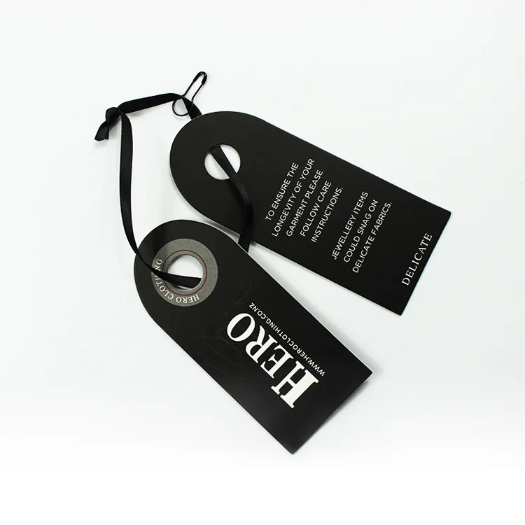 New Designer Custom Black Clothes Paper Garment Label Clothes Hang Tag China Bags Shoes With Strings