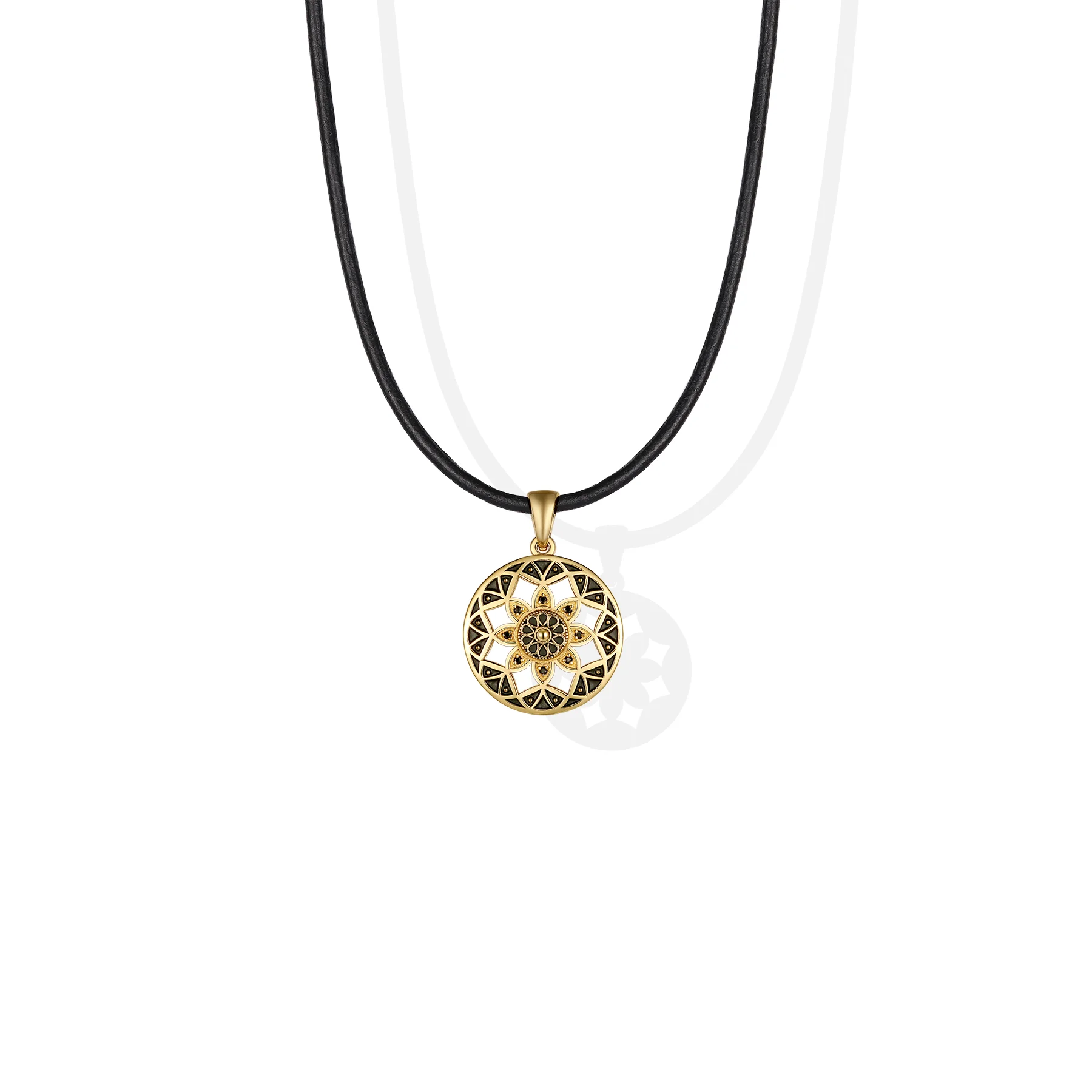 Original Design Mandala flower Pendant PVD Gold Plated Hollow Black Zircon Pendant Jewelry