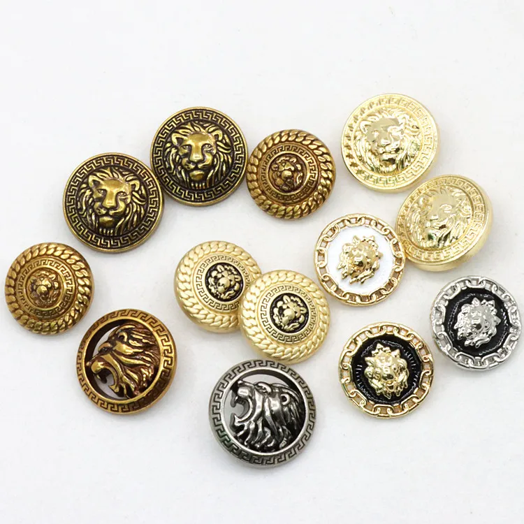 Stock sales custom embossed lion head logo 18-25MM metal gold sewing uniform military zinc alloy handle buttons