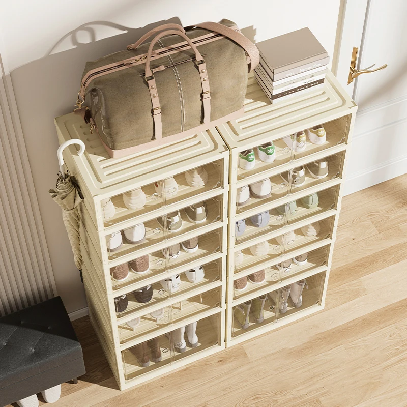 Wannuo Luxury shoe cabinet Foldable shoes box Stackable magnetic folding plastic transparent shoe box