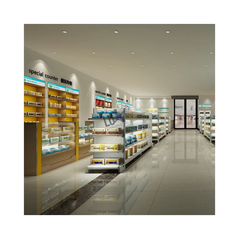 Customized Design Modern Shop Decoration Retail Pharmacy Shop Interior Design