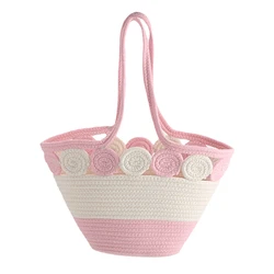 Kingwillow woven cotton rope bag with handle for shopping and storage