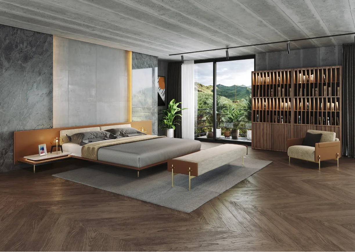 Home Office Room Floor-to-Ceiling Shelf Walnut Ash Wood Storage Bookcase