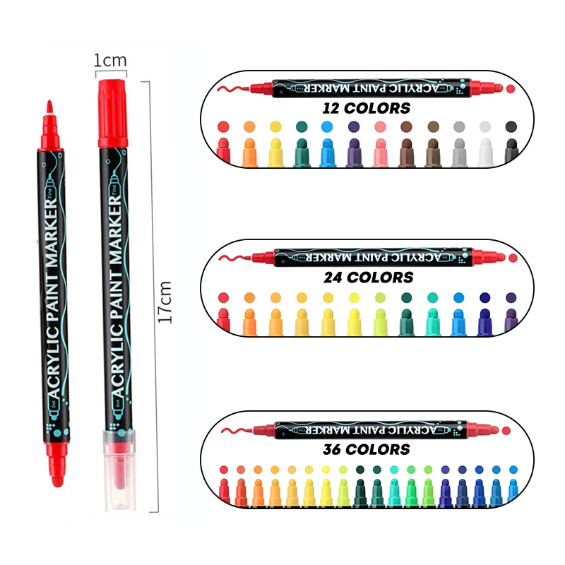 Premium 36-Color Acrylic Pigment Marker Pen Quick-Drying Odorless Double-Ended with Metal Tip Set in Plastic Material