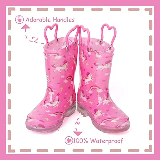 High Quality cheap pvc rain boots Led Light with handle Kids PVC Rain Boots