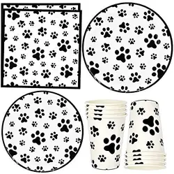 Dog Paw Prints Party Supplies for Dalmatian Dogs Animal Puppy Paws Print Birthday Party Disposable Dinnerware Decorations