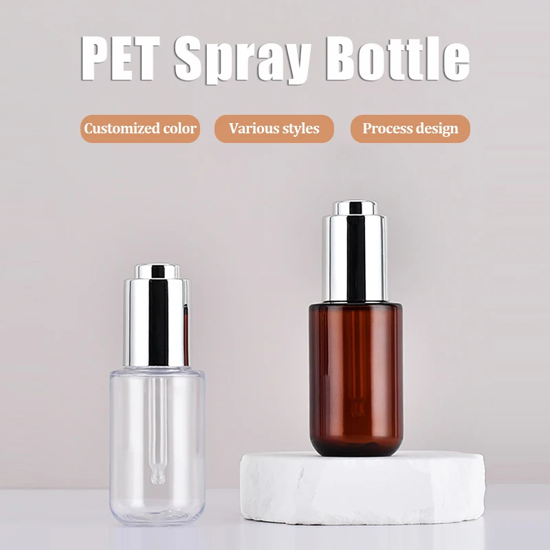 High Quality Luxury Cosmetic Amber Essential Oil Press Pump Dropper Bottle 50 ml