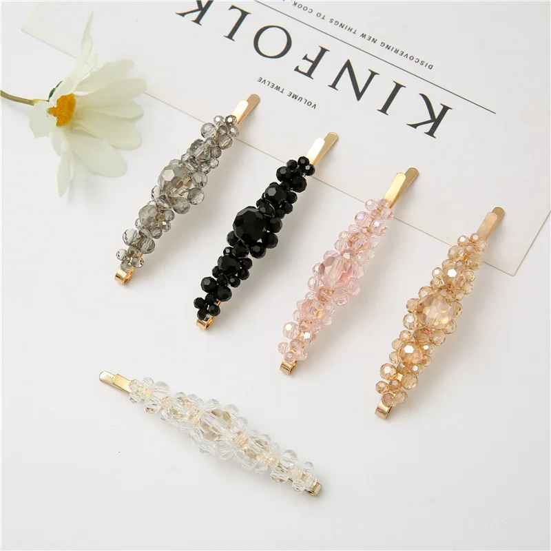Hot selling fashion simple classic flower hair clip crystal and metal barrette hair clip for girls