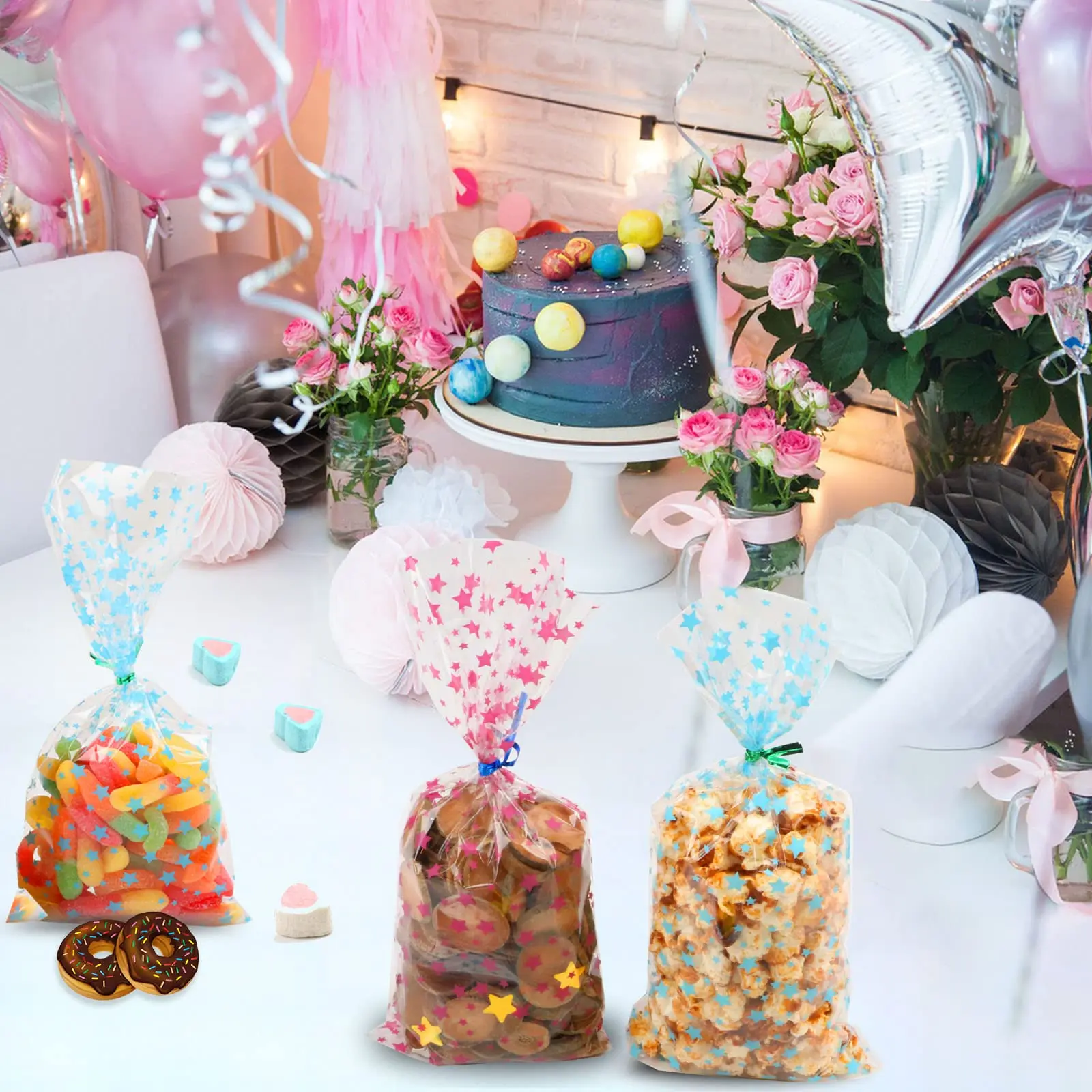 Hot Cheap Custom Printed Biodegradable Plastic Clear Wrap Baskets Gifts Candy Cellophane Bags