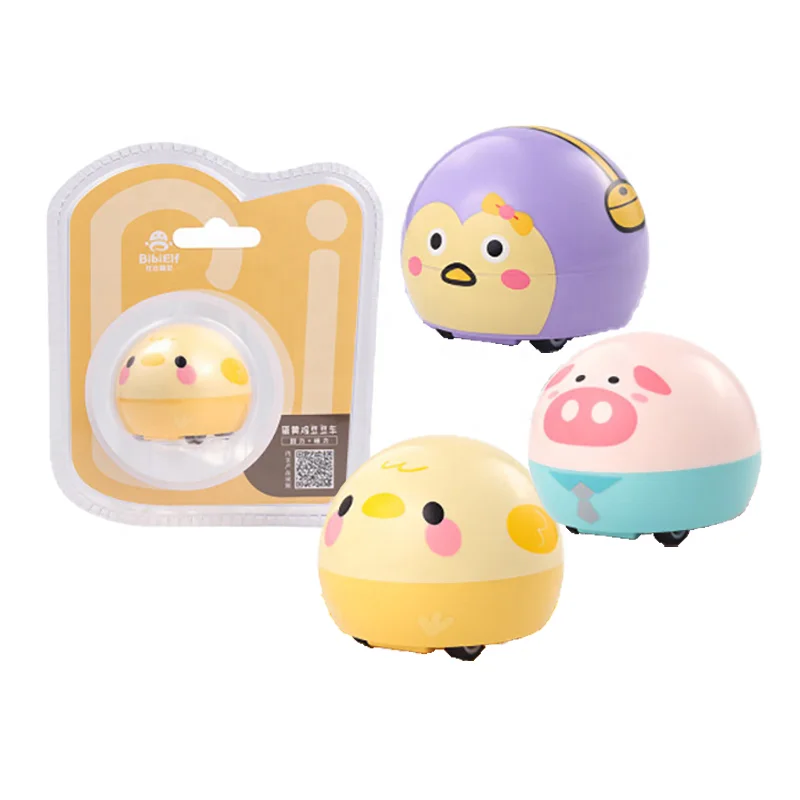 Round cartoon animals magnetic sucking mini plastic pull back baby inertia car toy set