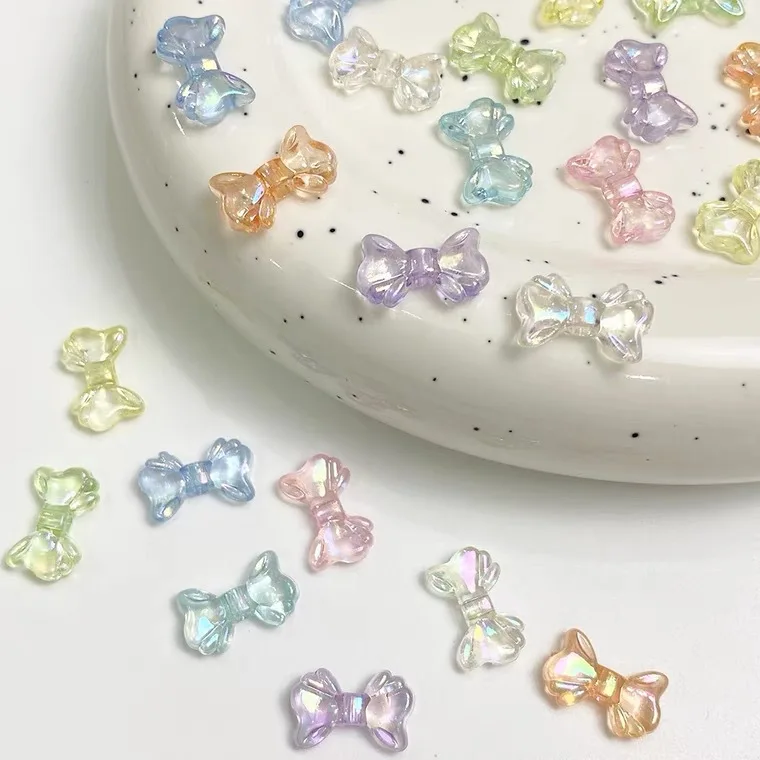 9*15MM Transparent Color Acrylic Bowknot Loose Beads Colorful Plated Bow Spacer DIY Jewelry Making Departments Accessories