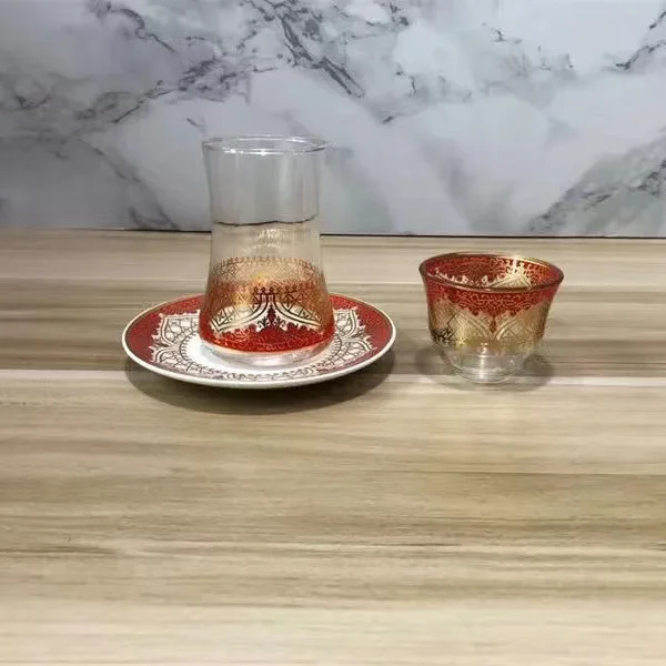 Ottoman Anatolian Greek Arabic Espresso Authentic Islamic Gift Set crystal turkish glass persian tea cup with spoon plate