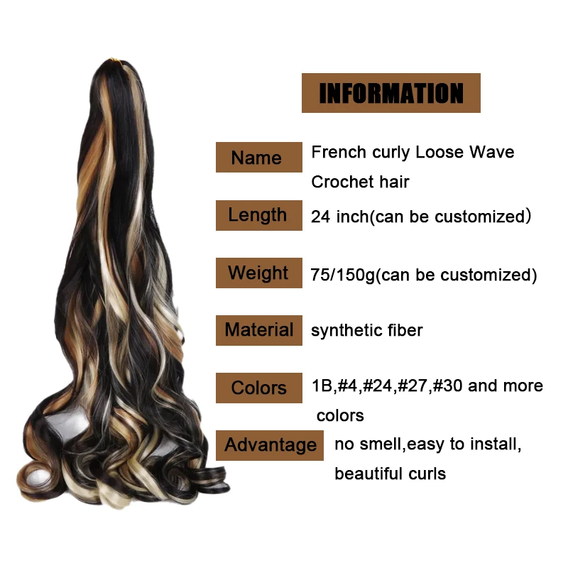 Wholesale 150G 24Inch Spiral French Curl Wave Yaki Bulk For Braiding Hair With Curly Ends Synthetic Braids Loose Wave