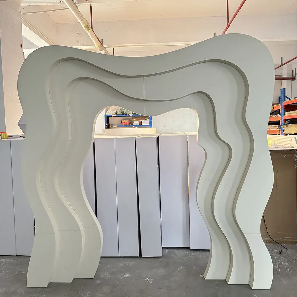 Modern Custom PVC Acrylic White Ripple Baby Shower Birthday Party Backdrop with Led Lights for Wedding Event Stage Decoration