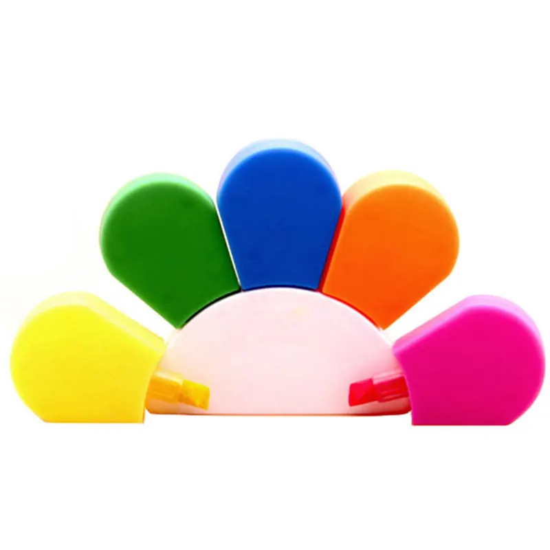 BECOL Promotional 5 in 1 Half Flower Shape Highlighter Markers Creative Cute Student Highlighter Marker Pen for School