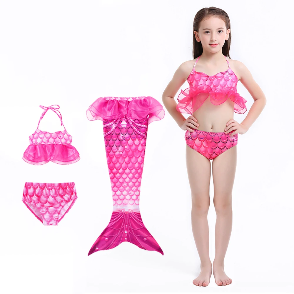 Skin-friendly Fabric Girl Children Bikini Swim Suit Mermaid Swimming Clothes Outfit Split Mermaid Tail Brush