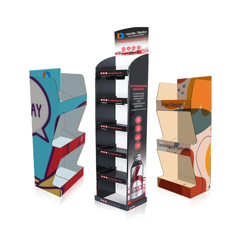 Double Side Printing Floor Corrugated Cardboard Retail Wine Bottle Display Racks For Wine Beer Water
